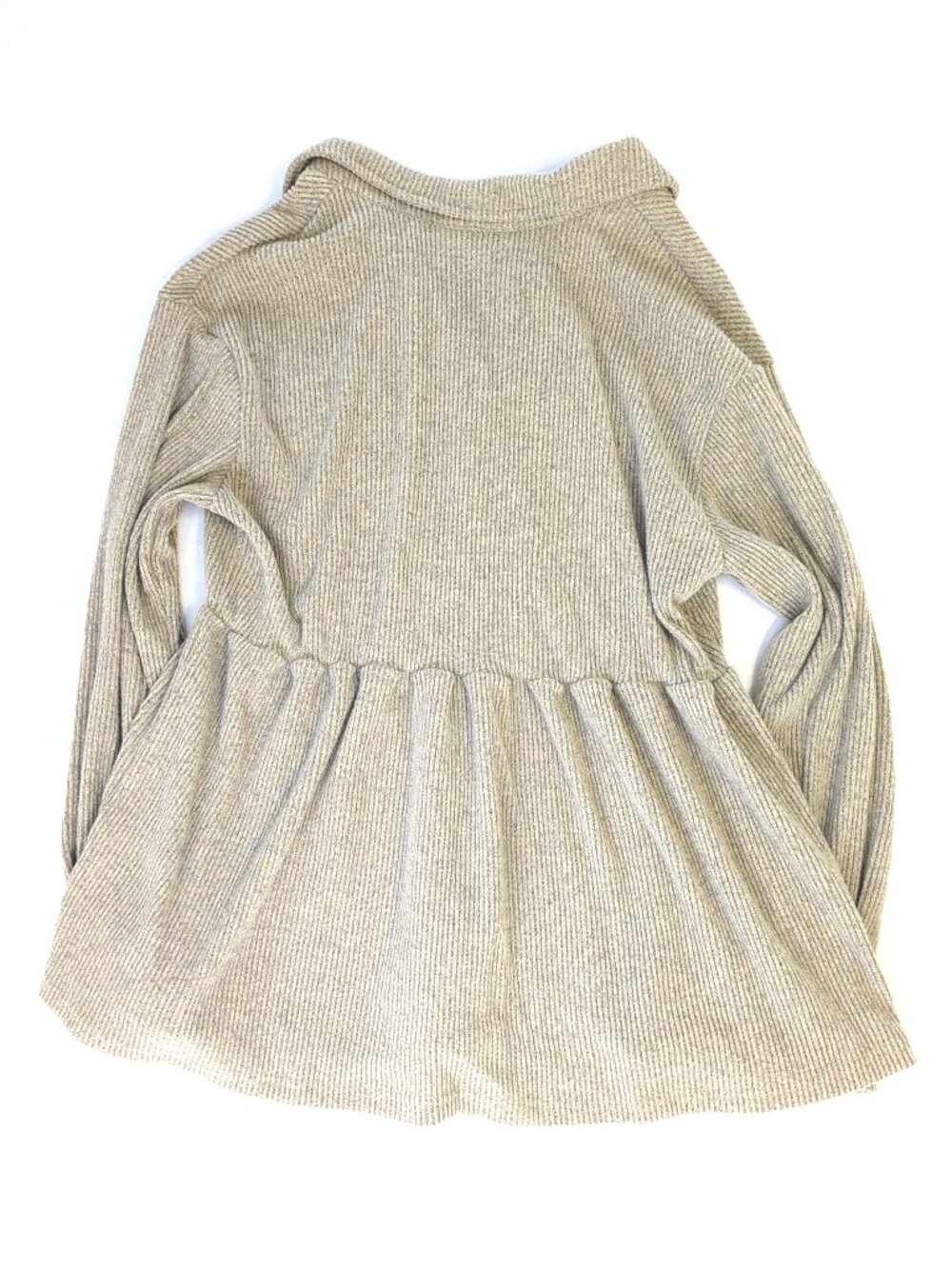 Andree Corduroy Peplum Blouse - Women's S - Tan Ribbed Unit Button Up Cardigan - Picture 2 of 6